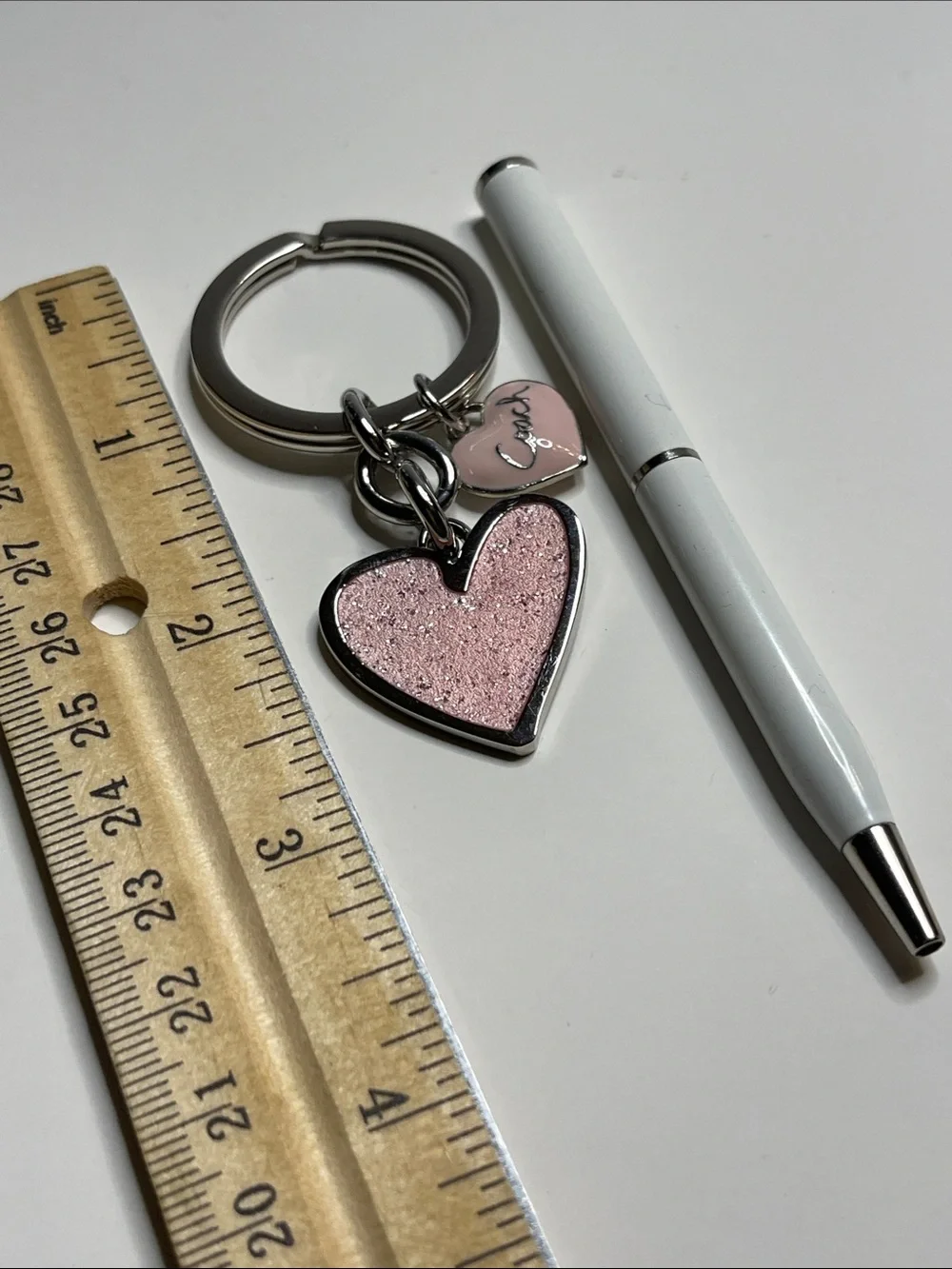 Coach Pink Glitter Heart Keychain with Small Heart Charm and Coach Pen - Picture 3 of 7